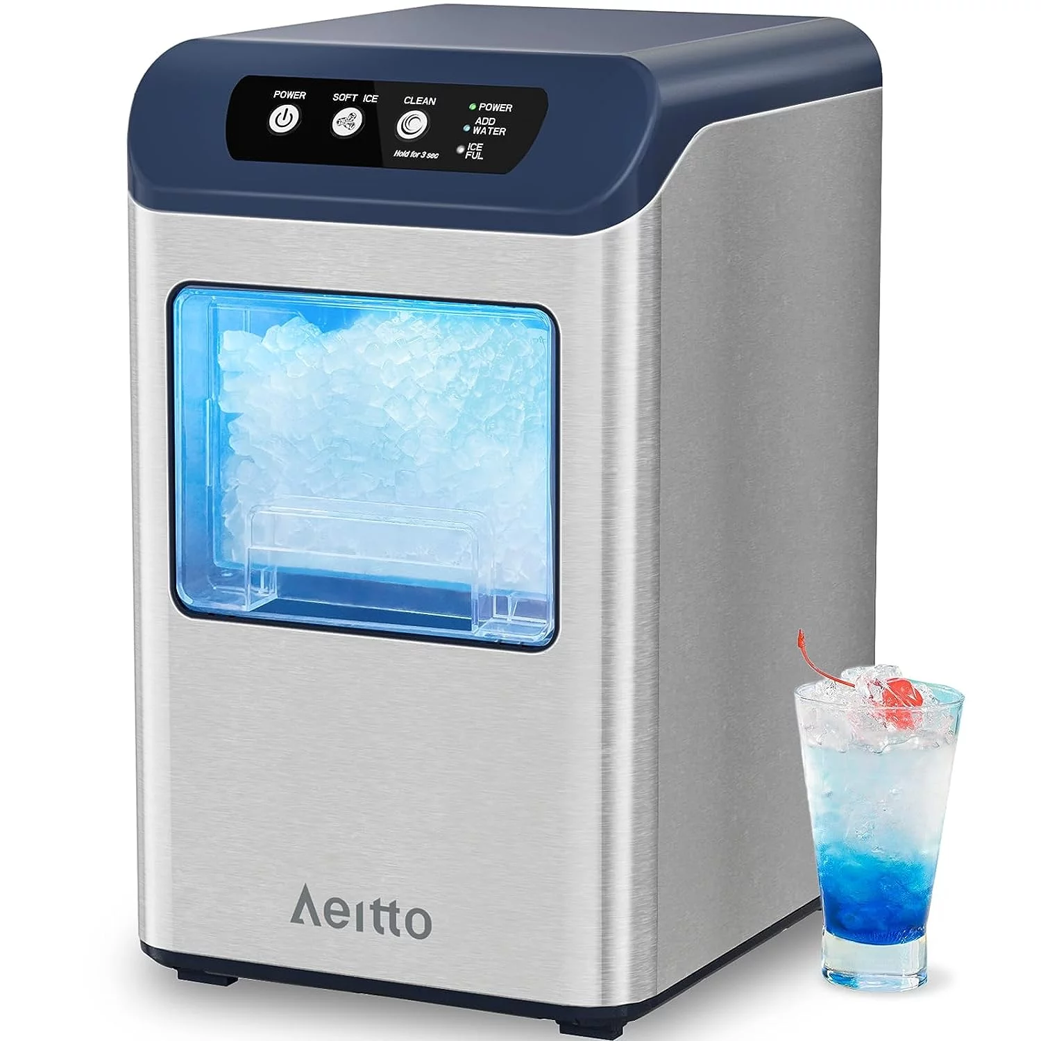 Aeitto® Nugget Ice Maker Countertop, 55 lbs/Day, Chewable Ice Maker, Rapid Ice Release in 5 Mins, Auto Water Refill, Self-Cleaning