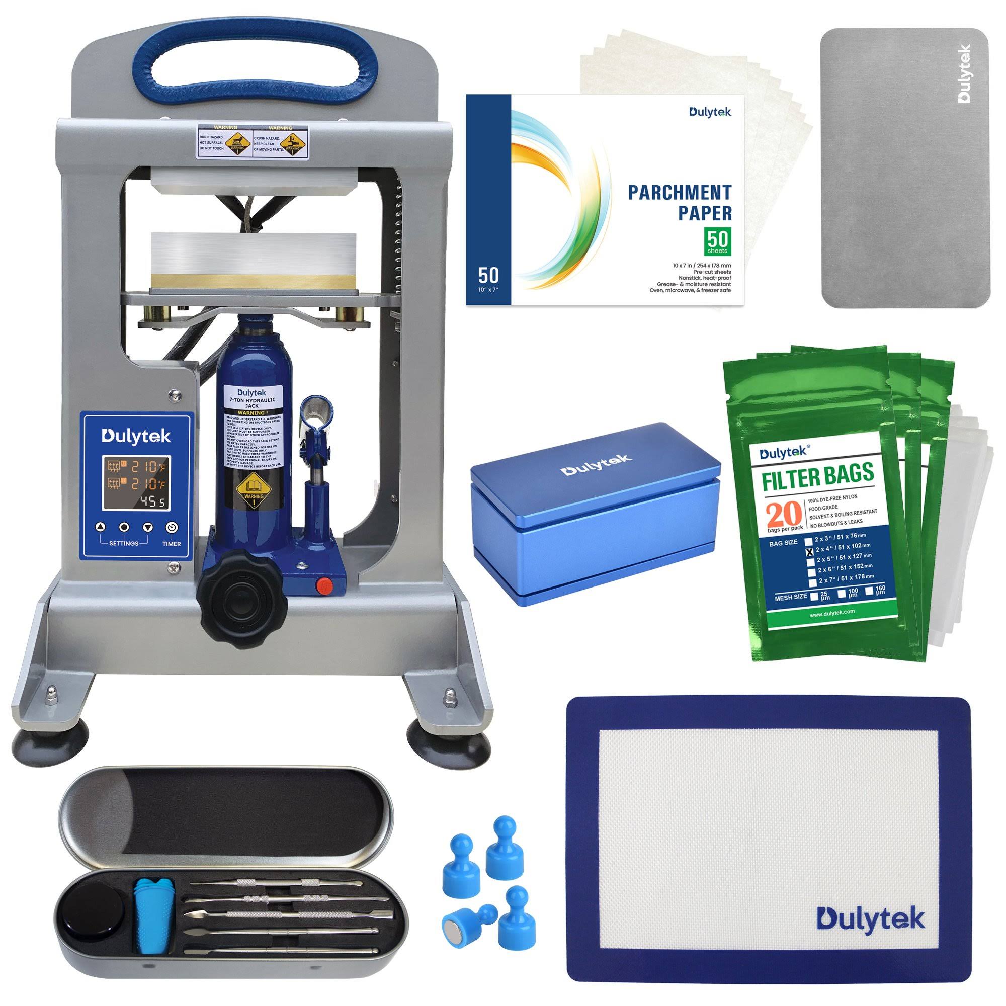 Dulytek DHP7 7-Ton Hydraulic Rosin Heat Press and Accessories Bundle 110V for North America
