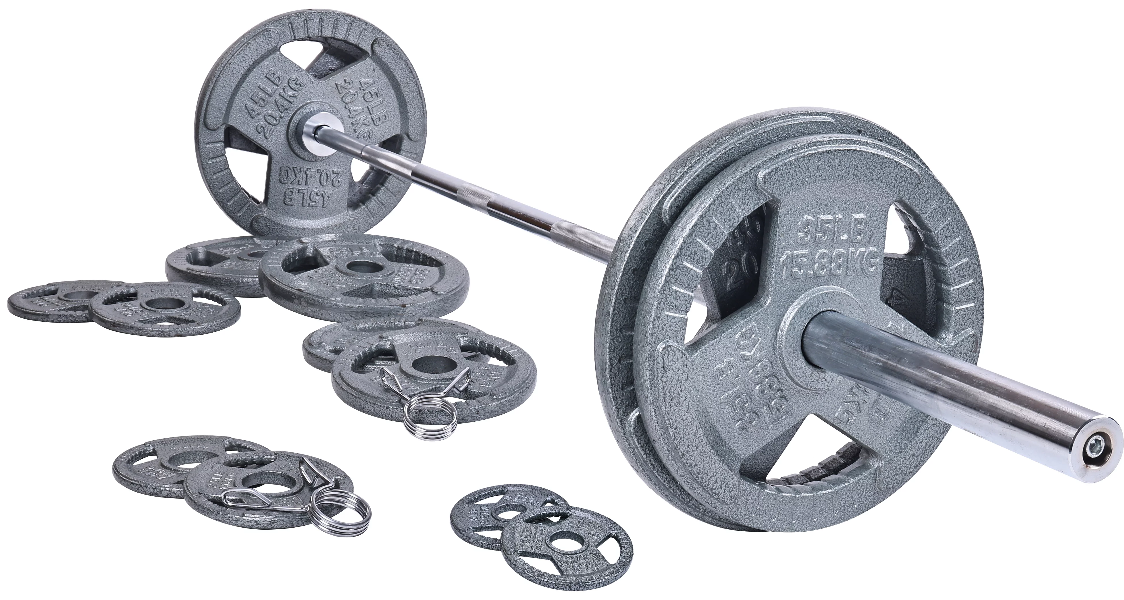 BalanceFrom Cast Iron Olympic Weight Including 7FT Olympic Barbell and Clips, 300-Pound Set (255 Pounds Plates + 45 Pounds Barbell)