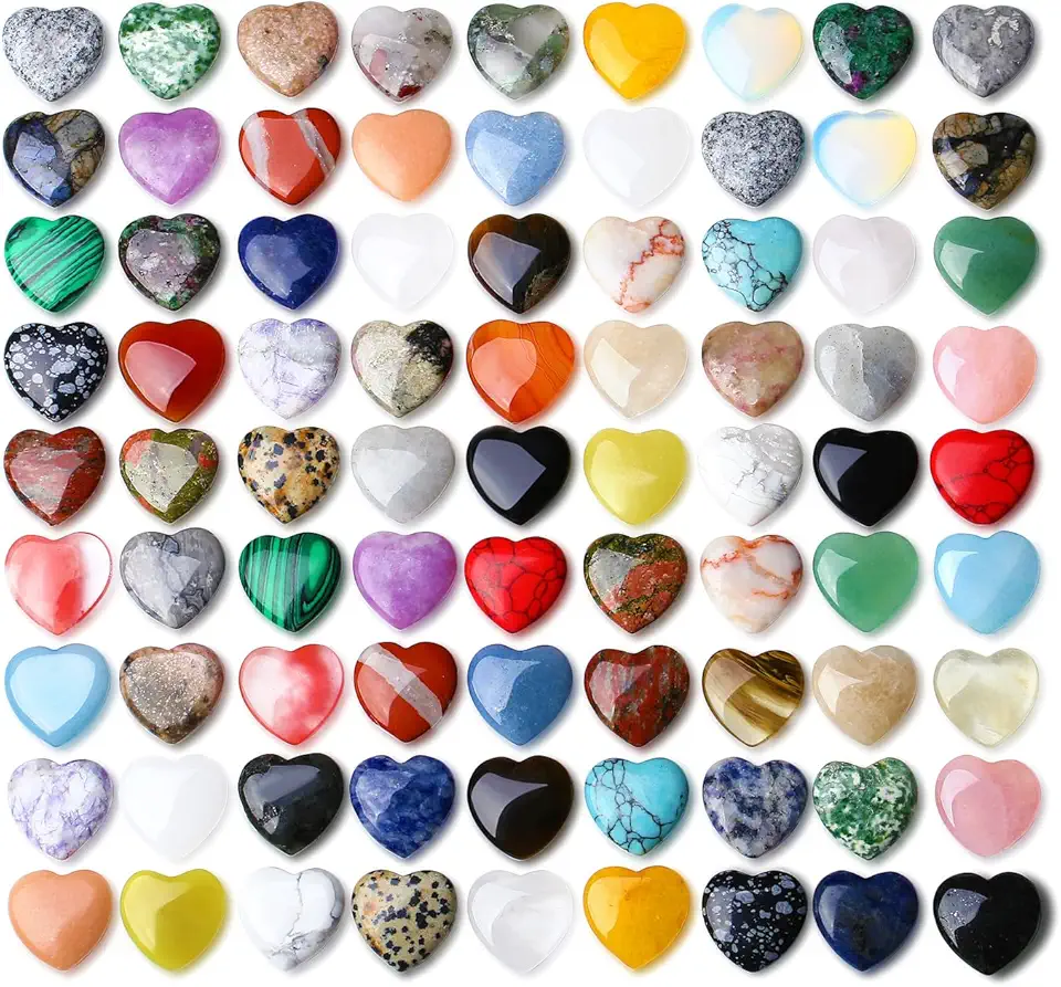 80PCS Heart Shaped Crystals Worry Stones Natural Love Gemstones Rose Quartz Bulk Pocket Thumb Crystal Wholesale Polished Chakra Stone Reiki Energy