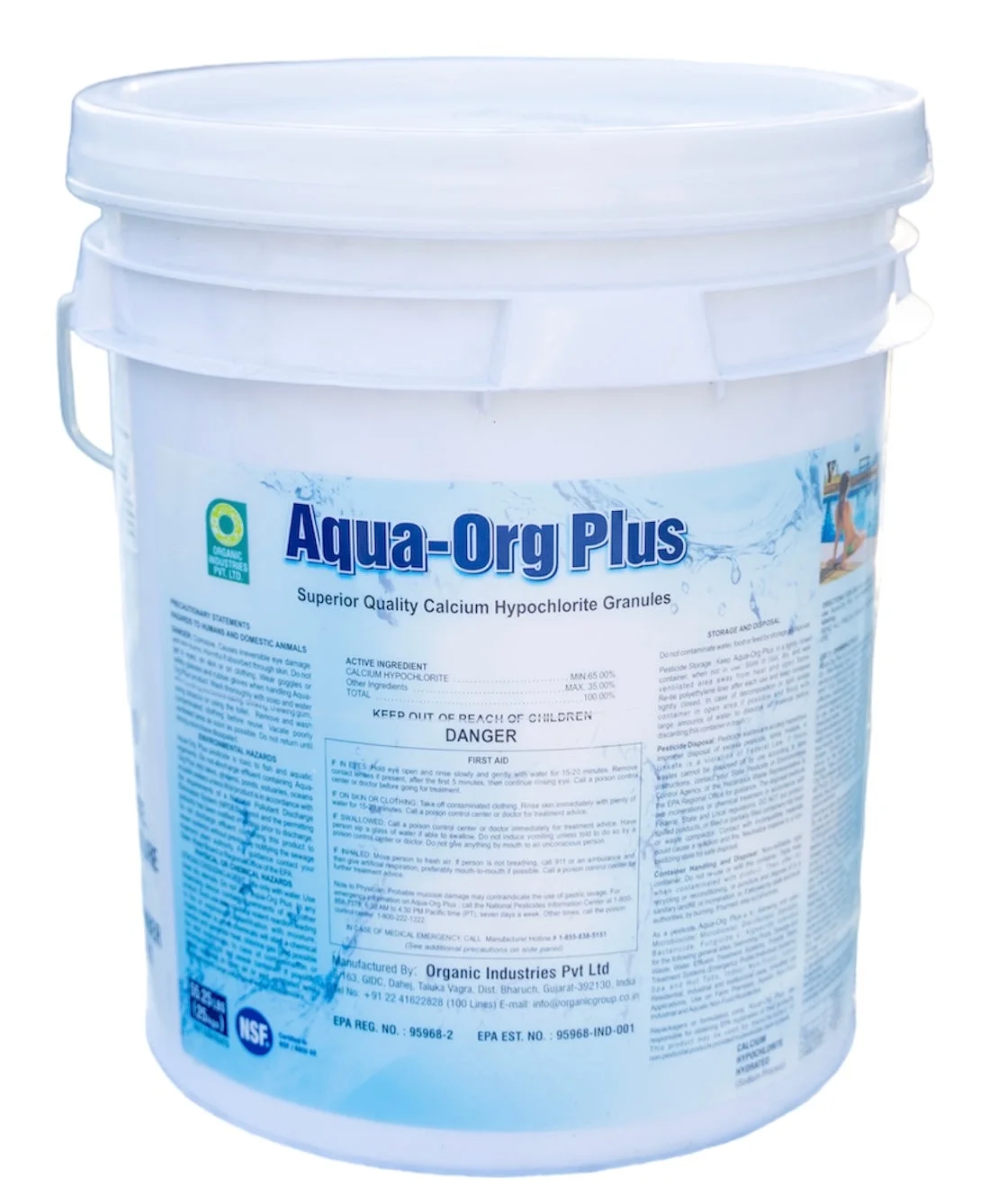 Aqua-Org Plus - Granular Calcium Hypochlorite 65% Pool Shock for Swimming Pools, Spas and Hot Tubs (55 Pound) RCHO65EUPPSP055 - Radiant Selections