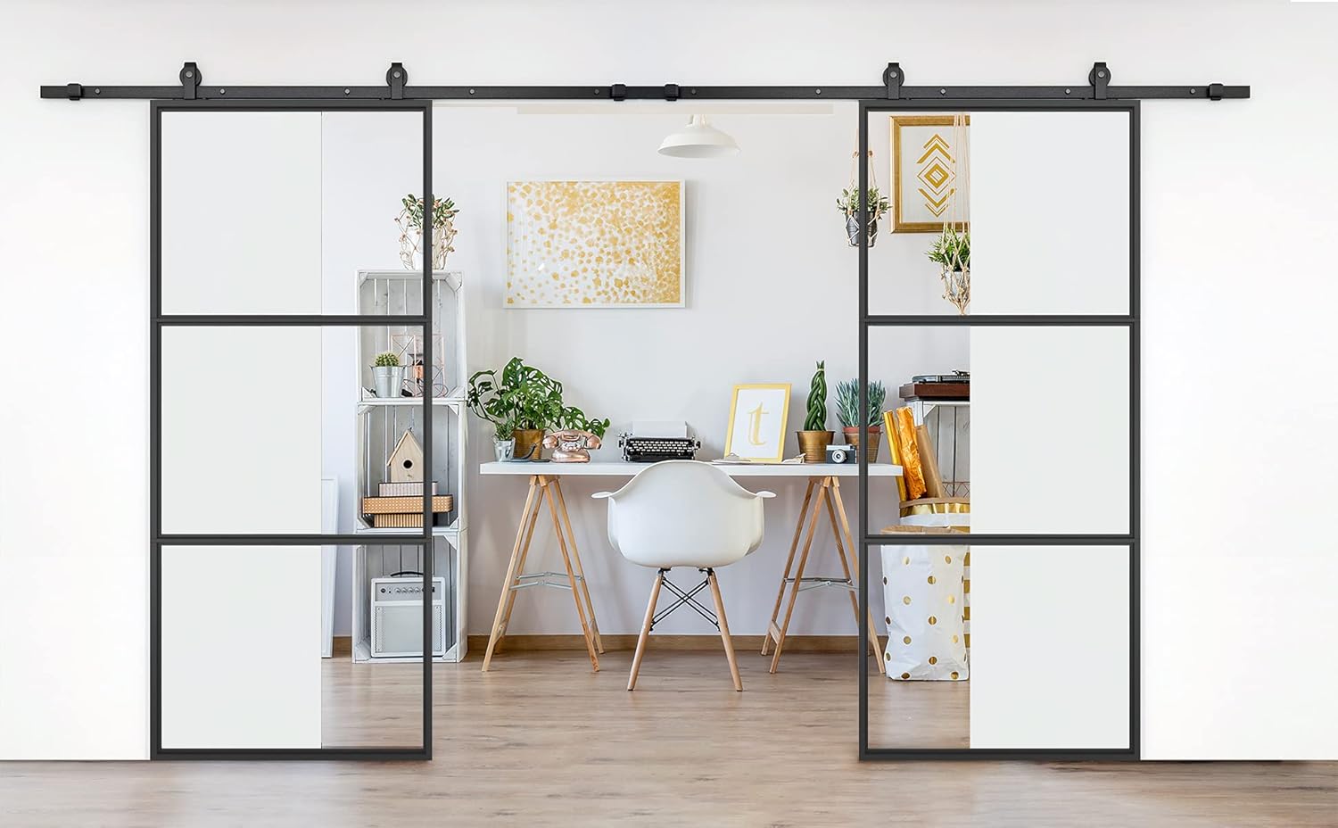 JUBEST Double Barn Door 72 x 84 in with 12FT Hardware Kit and Soft Close Mechanism