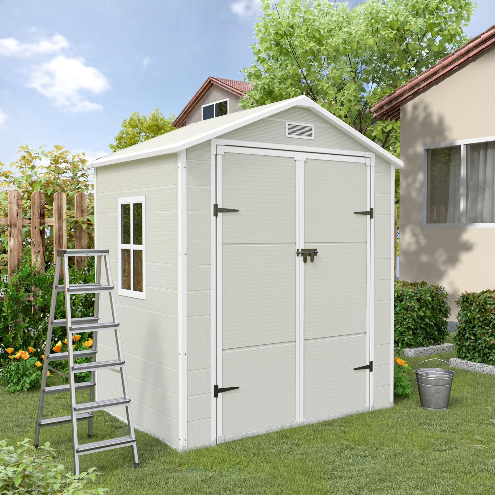 UDPATIO Outdoor Storage Shed 6x4.5 FT, Resin Outside Sheds & Outdoor Storage Plastic for Trash Can, Bike, Lawnmower, Generator