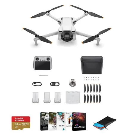 Mini 3 Drone Fly More Combo with RC Remote Controller Bundle with 64GB microSD Card, Corel PC Software Kit, Foldable Landing Pad - Radiant Selections