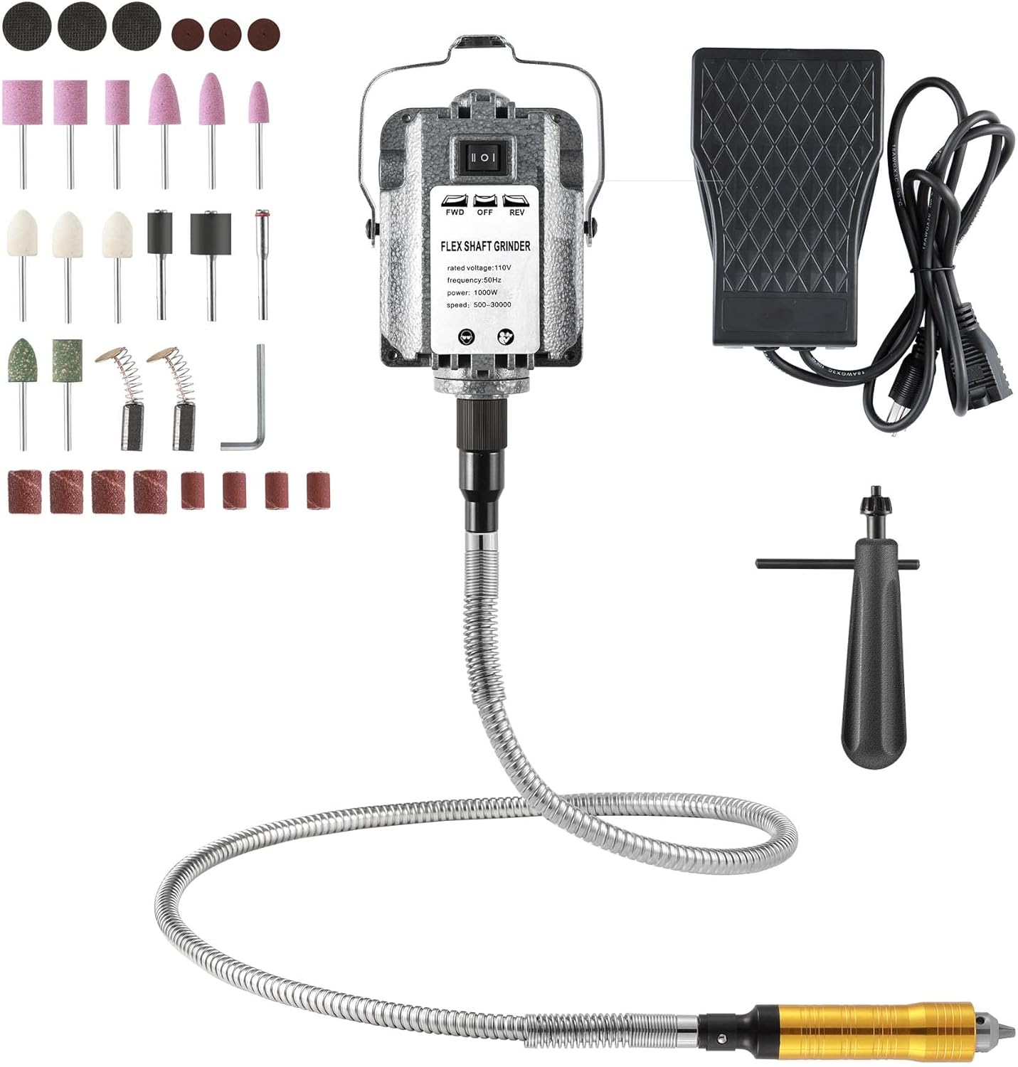 FlySkip Flex Shaft Rotary Tool 1000W 30000RPM,Flex Shaft Hanging Grinder Carver with Forward and Reverse Rotation
