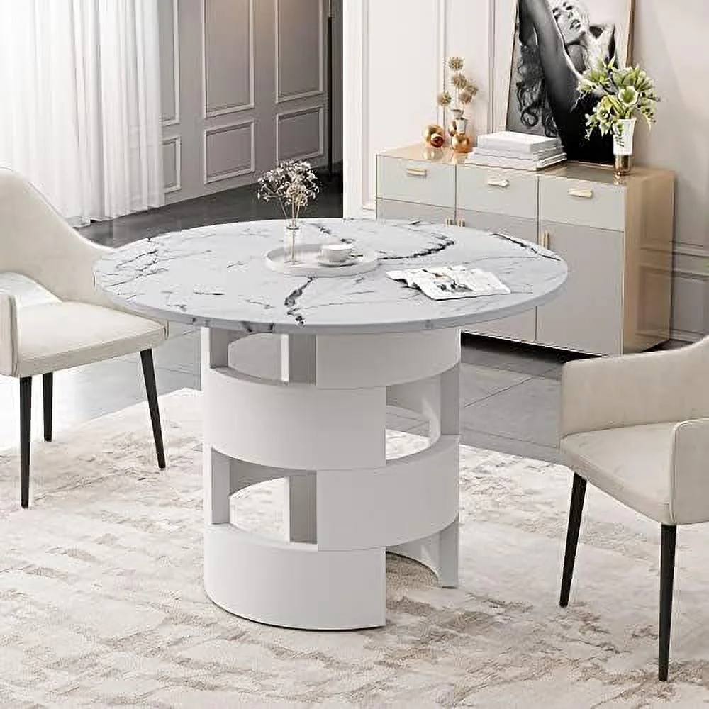 TQJKLFDY White Round Dining Table for 4-6 42"