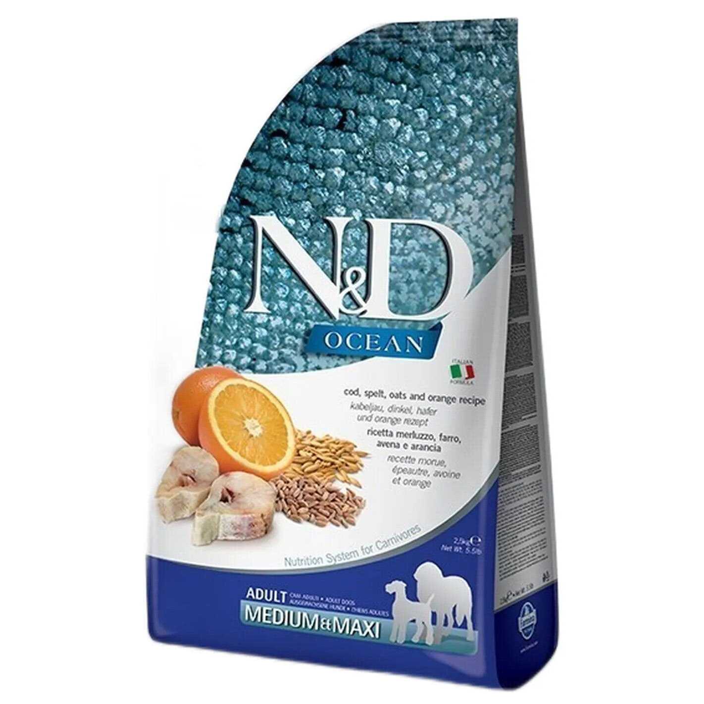Farmina N&amp;D Ancestral Grain Ocean Cod &amp; Orange Adult Medium &amp; Maxi Dry Dog Food - Pet Supplies online store