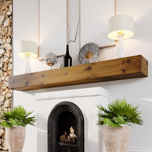 Woodlands-USA 72 Floating Fireplace Mantel Wood Shelf - Rustic Mantels For Over Fireplace, 72 Inches Wall Mounted Handcrafted Mantle Shelf