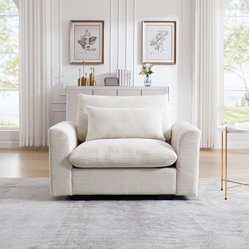 SLEERWAY Oversized Accent Chair for Living Room, 51" Comfy Corduroy Sofa with Lumbar Pillow