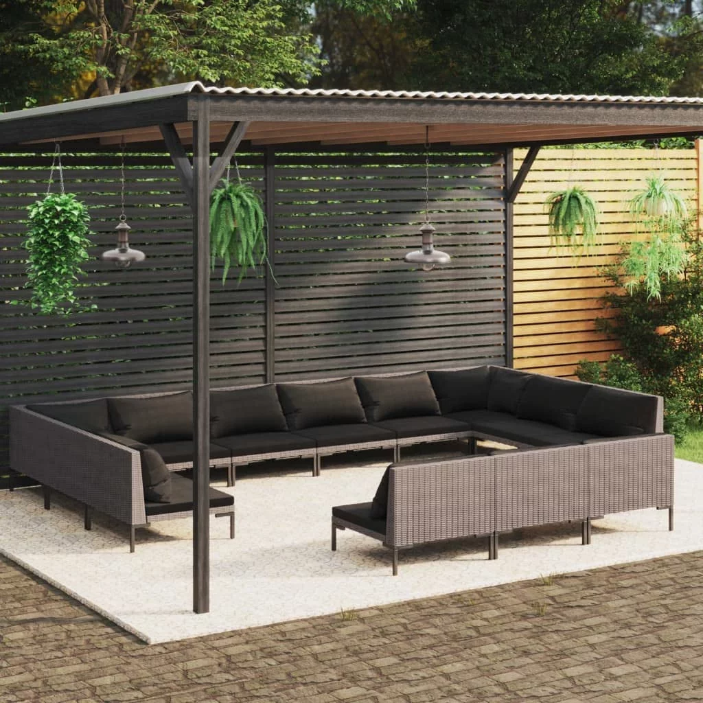 Garden Outdoor Lawn Yard Terrace Balcony Seat Seating Sitting Chair Bench Furniture Patio Sofa Set 12 Piece Patio Lounge Set with Cushions Poly