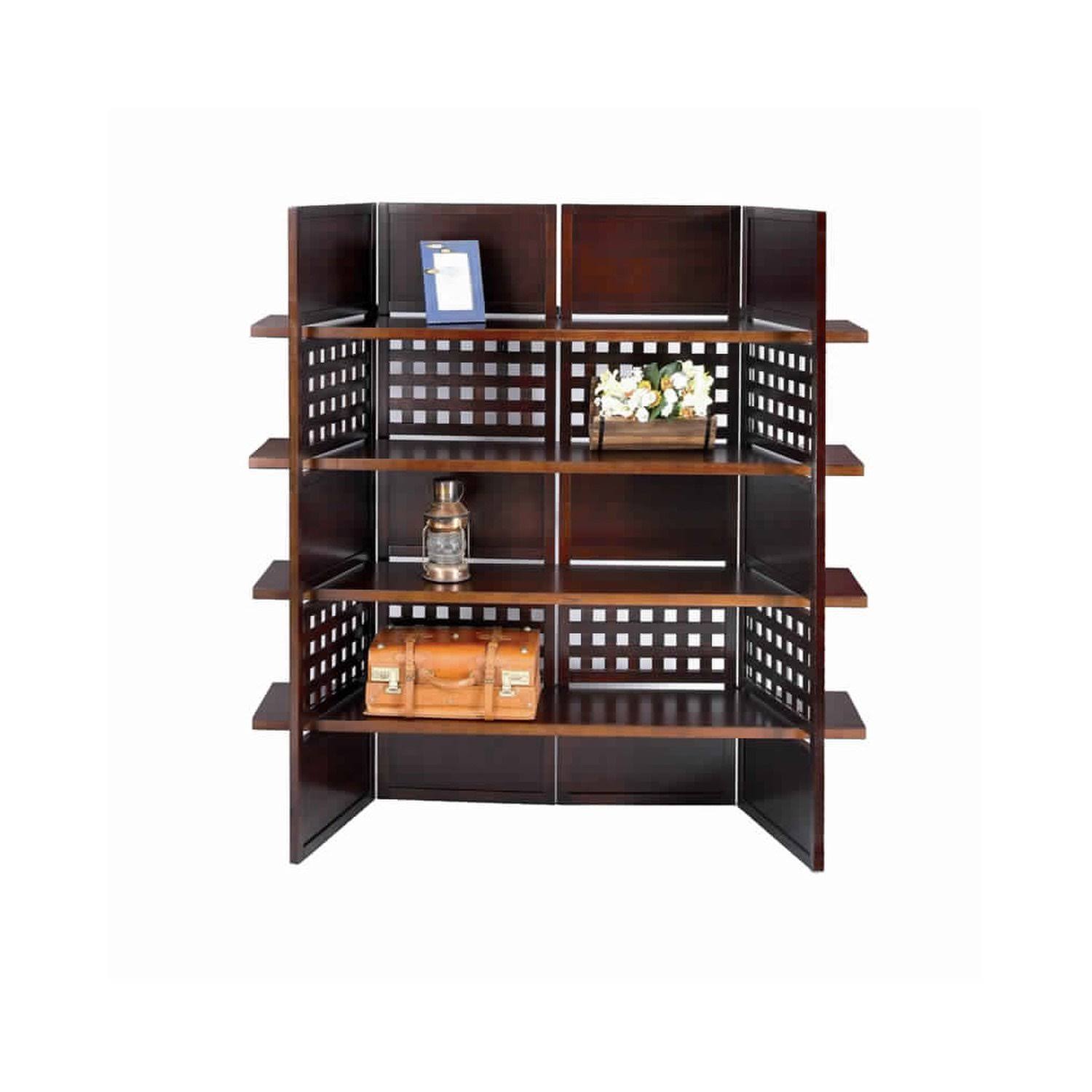 4 Shelf Wooden Bookcase Room Divider with Cutout Design Brown BM96007