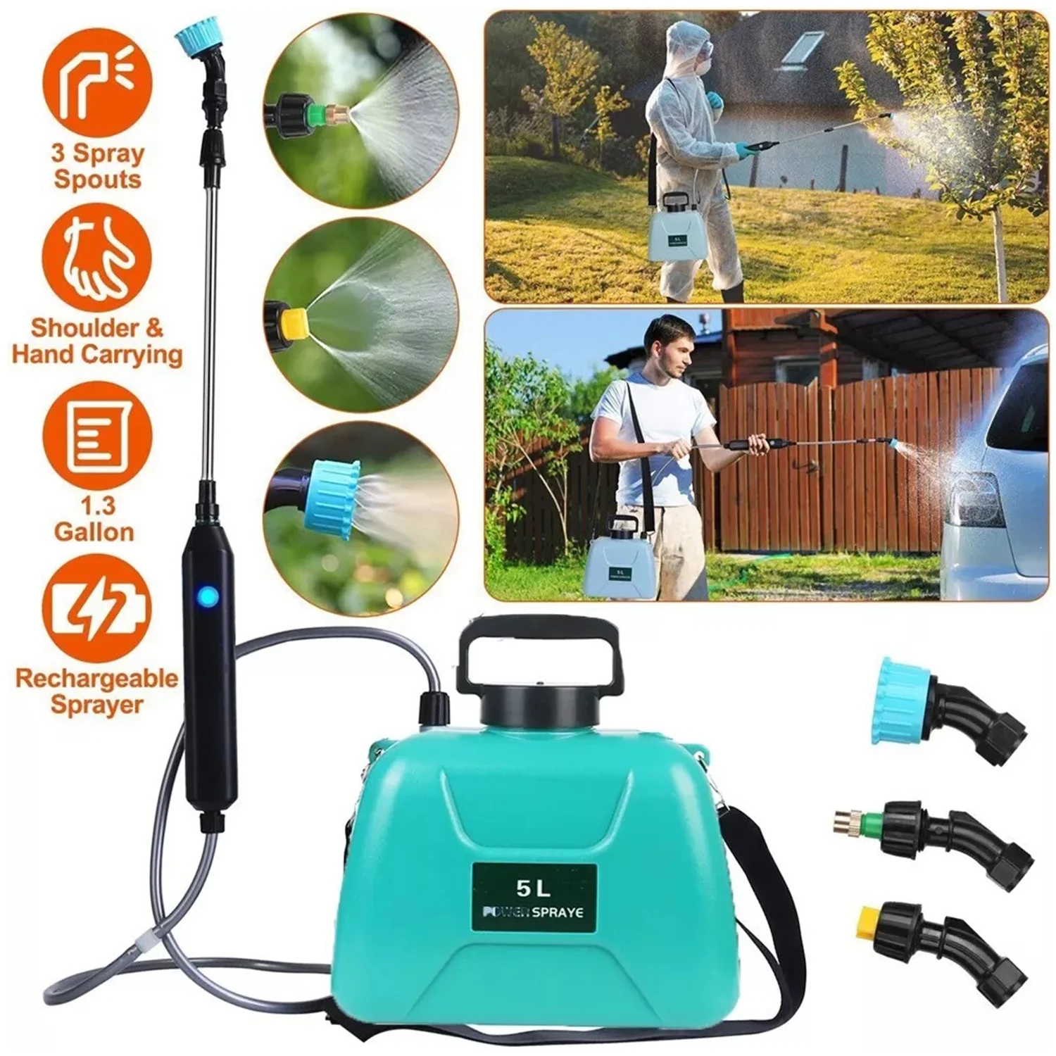 Rechargeable Electric Garden Plant Sprayer 1.35Gallon Battery Powered Sprayer - Curated Treasures Market