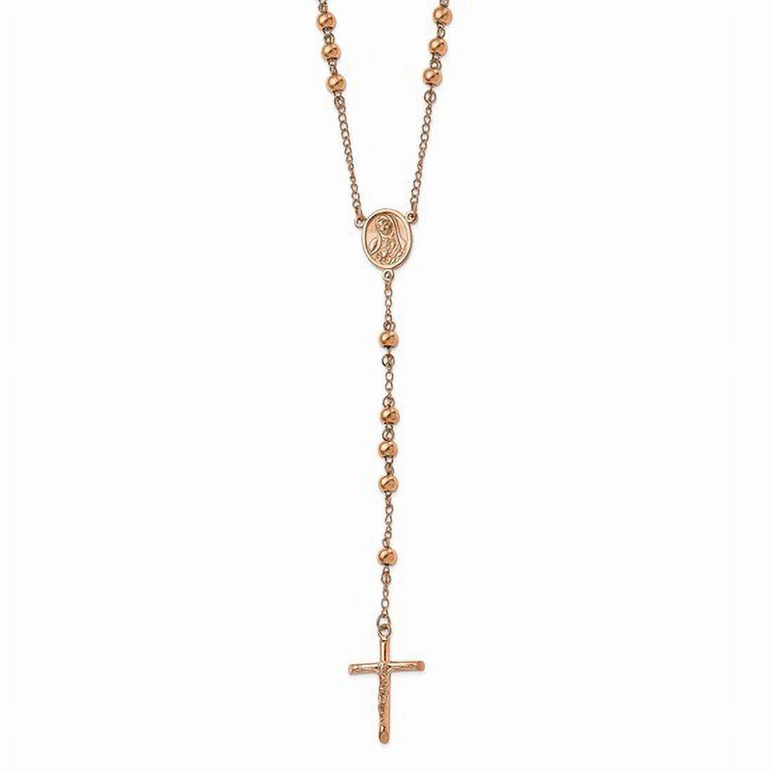30" Stainless Steel Polished Pink Plated Rosary Necklace