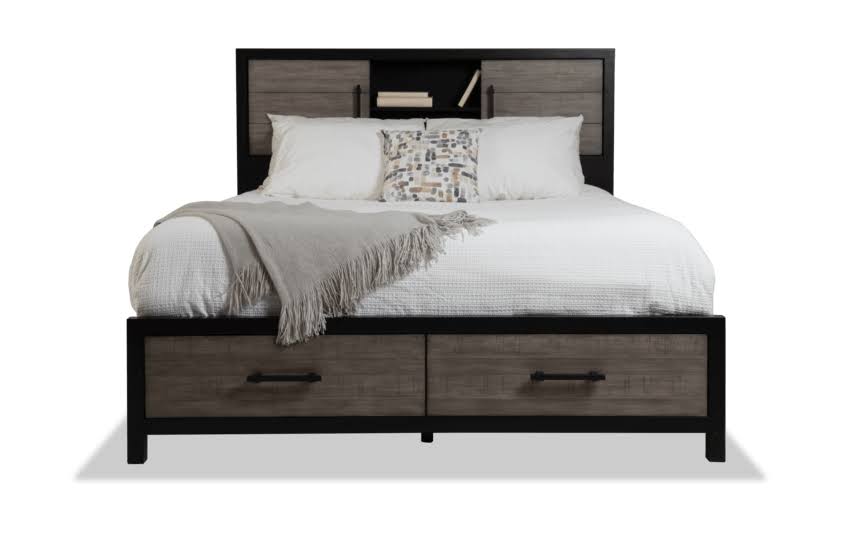 Fusion Twin Black u0026 Gray Bookcase Storage Bed in Black/Gray/Black/Ash Gray | Transitional MDF/Poplar Solids/Birch Veneers by