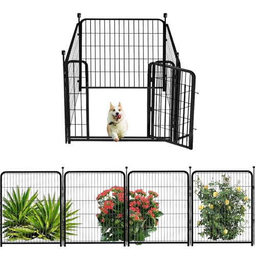Tall Garden Fence, 32 in(H) 8 Panels Dog Fence Outdoor for Yard. Wide Door Low Threshold Total 17.7 Ft(L)