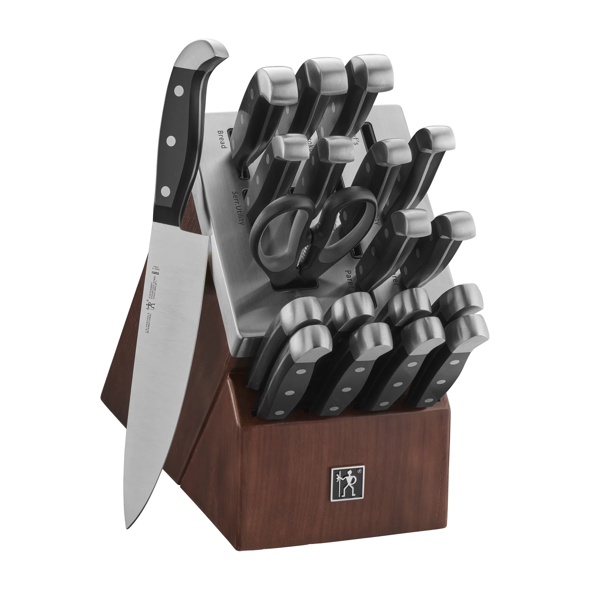 HENCKELS International Statement 20-Piece Self-Sharpening Knife Set with Block, Chef Knife, Paring Knife, Utility Knife, Bread Knife, Steak Knife