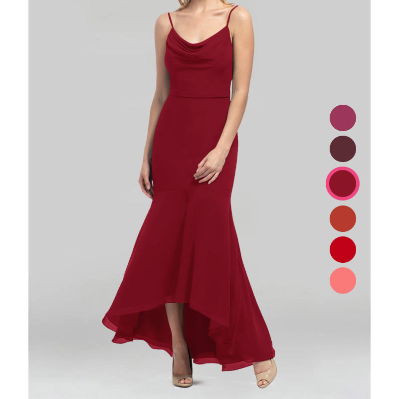 Azazie Trumpet/Mermaid Boatneck Asymmetrical Chiffon Bridesmaid Dresses - Burgundy