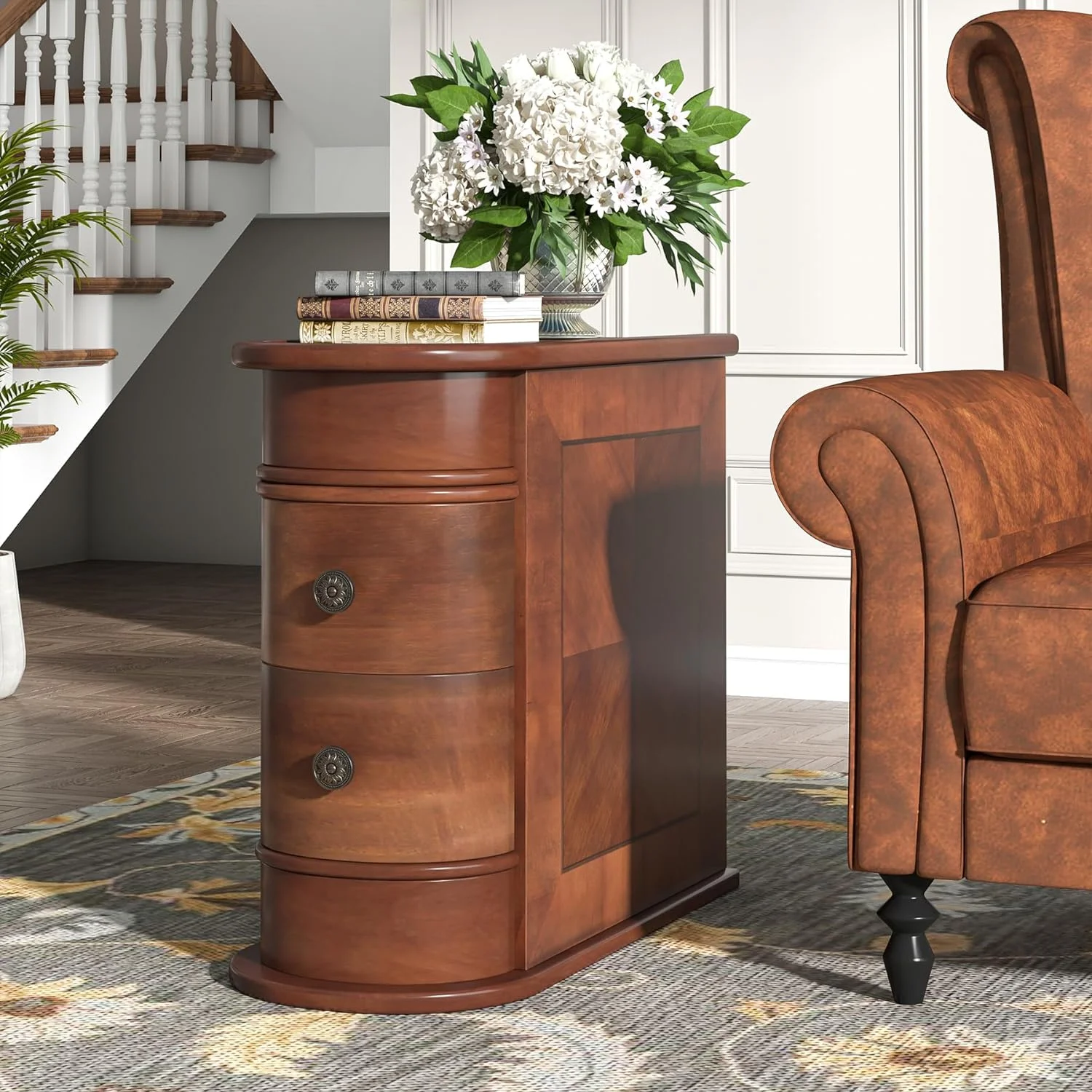 Tribesigns End Table,2-Drawer Narrow Solid Side Table Slim Chair Side Table