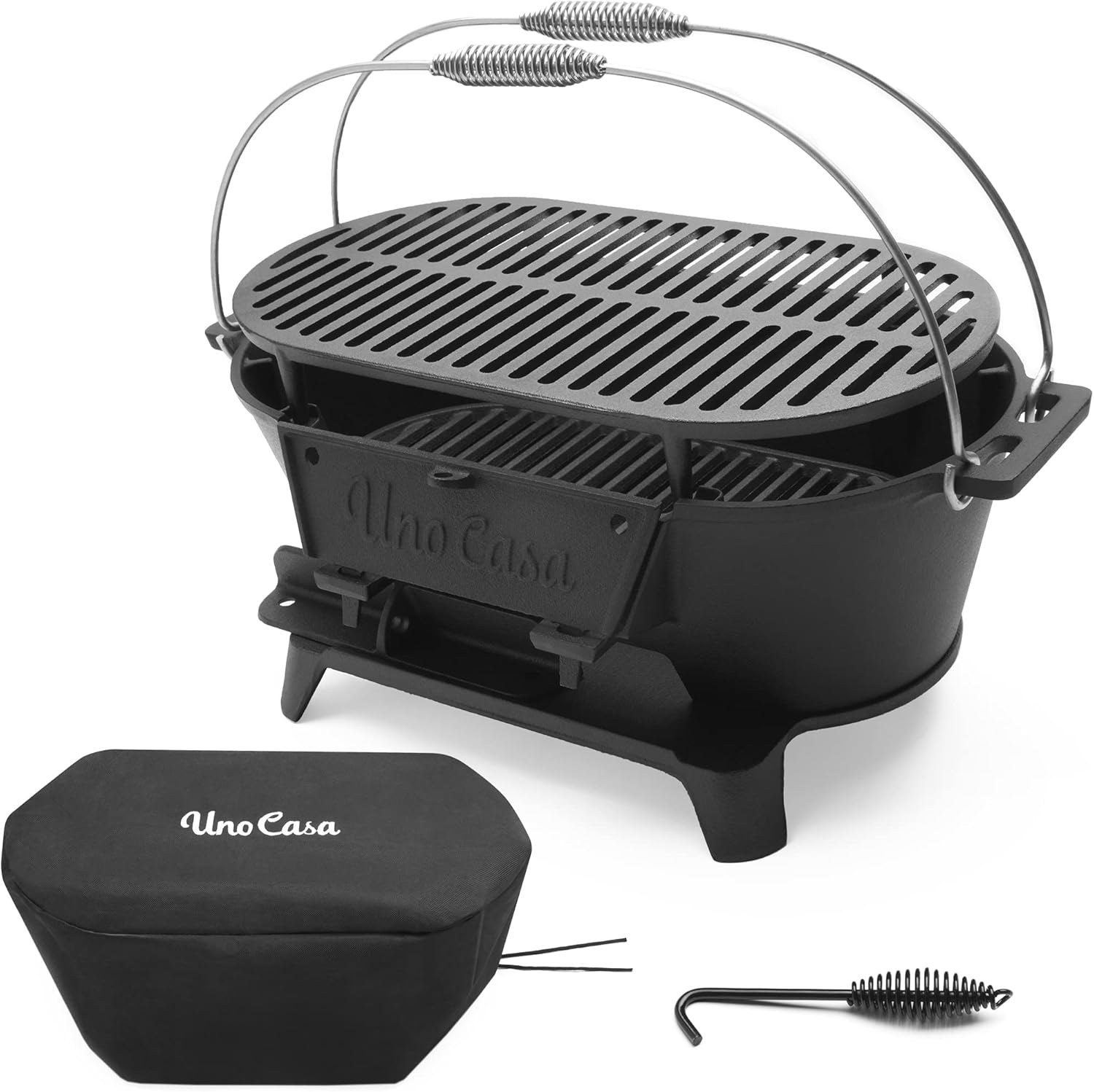 Uno Casa Hibachi Grill - Pre-Seasoned Small Charcoal Grill, Portable Charcoal Grill for Camping, Outdoors