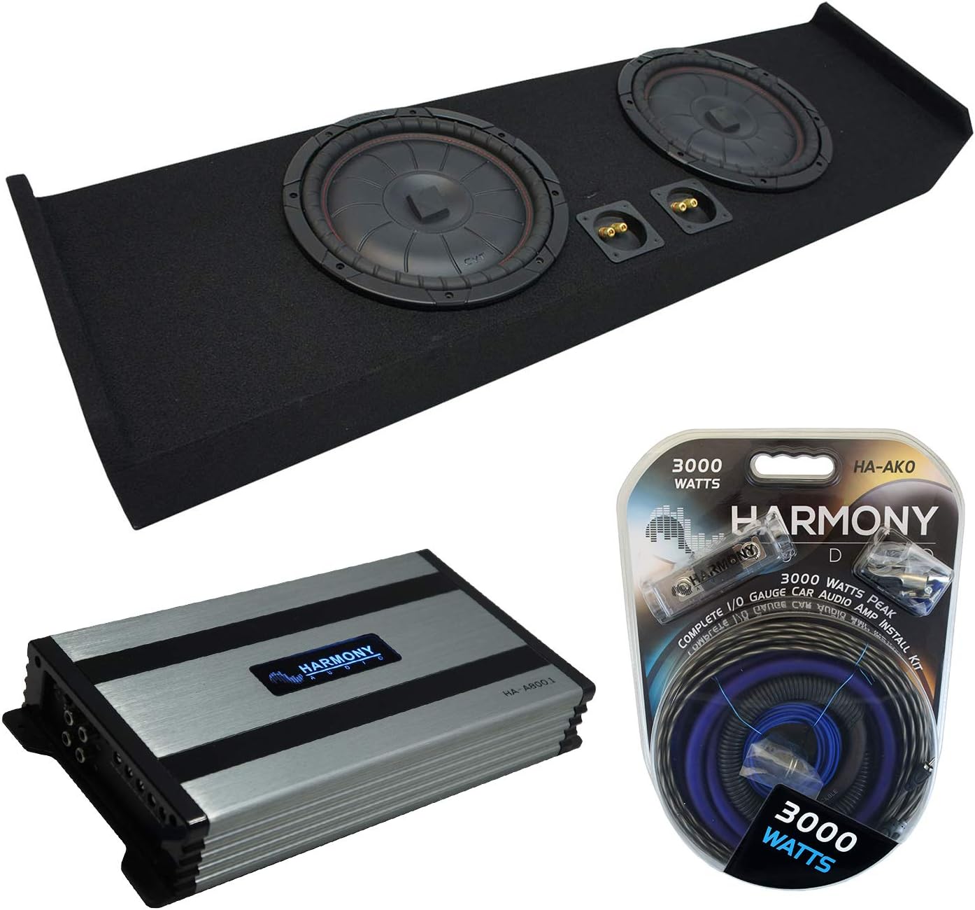 Kicker CVT12 Compatible with Ford F-150 Super Crew Truck 2009-2020 Bundled with HA-A800.1 Amplifier and Dual 12" Custom Sub Box Enclosure
