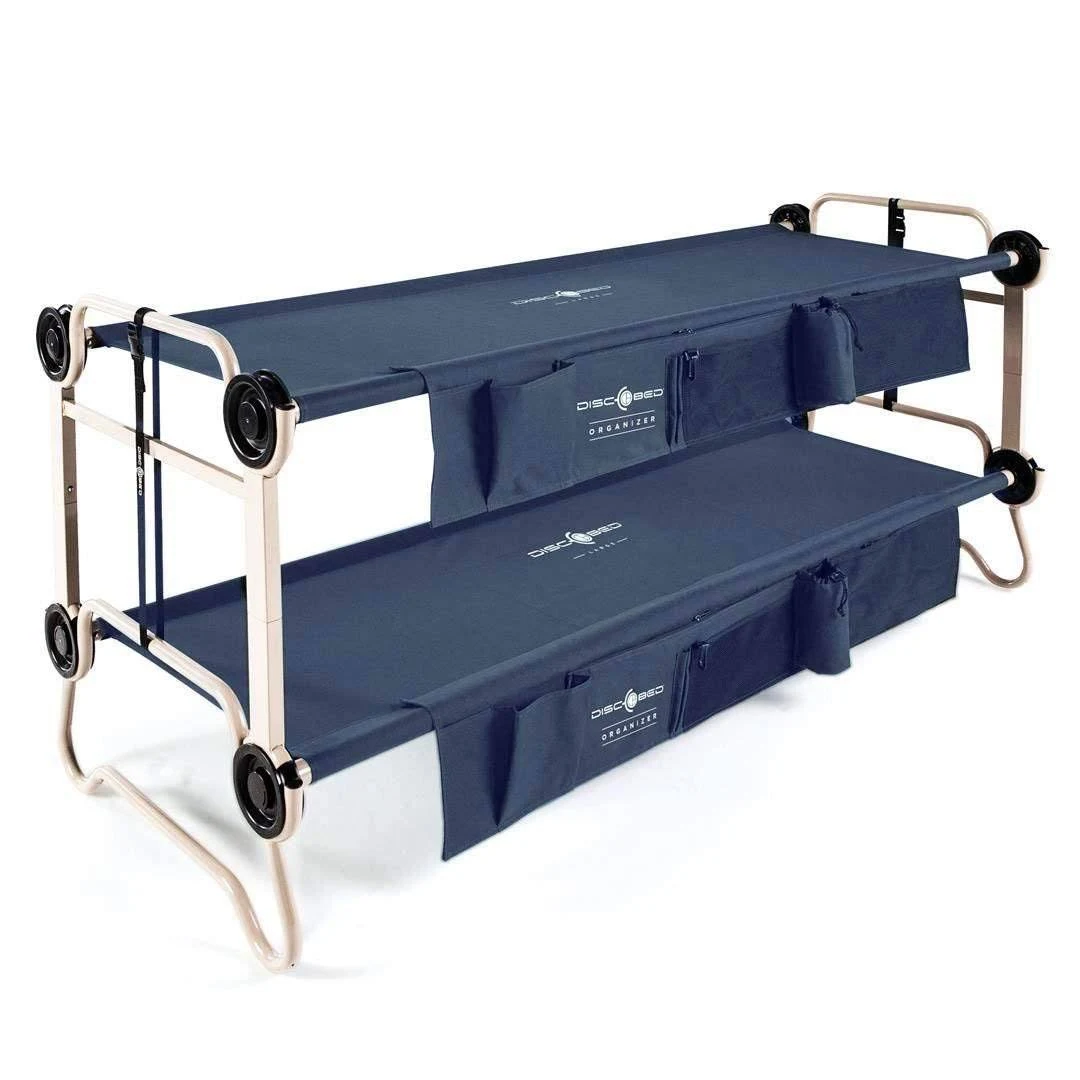 Disc-O-Bed Large Cam-O-Bunk Bunked Double Camping Cot w/ Organizers, Navy Blue