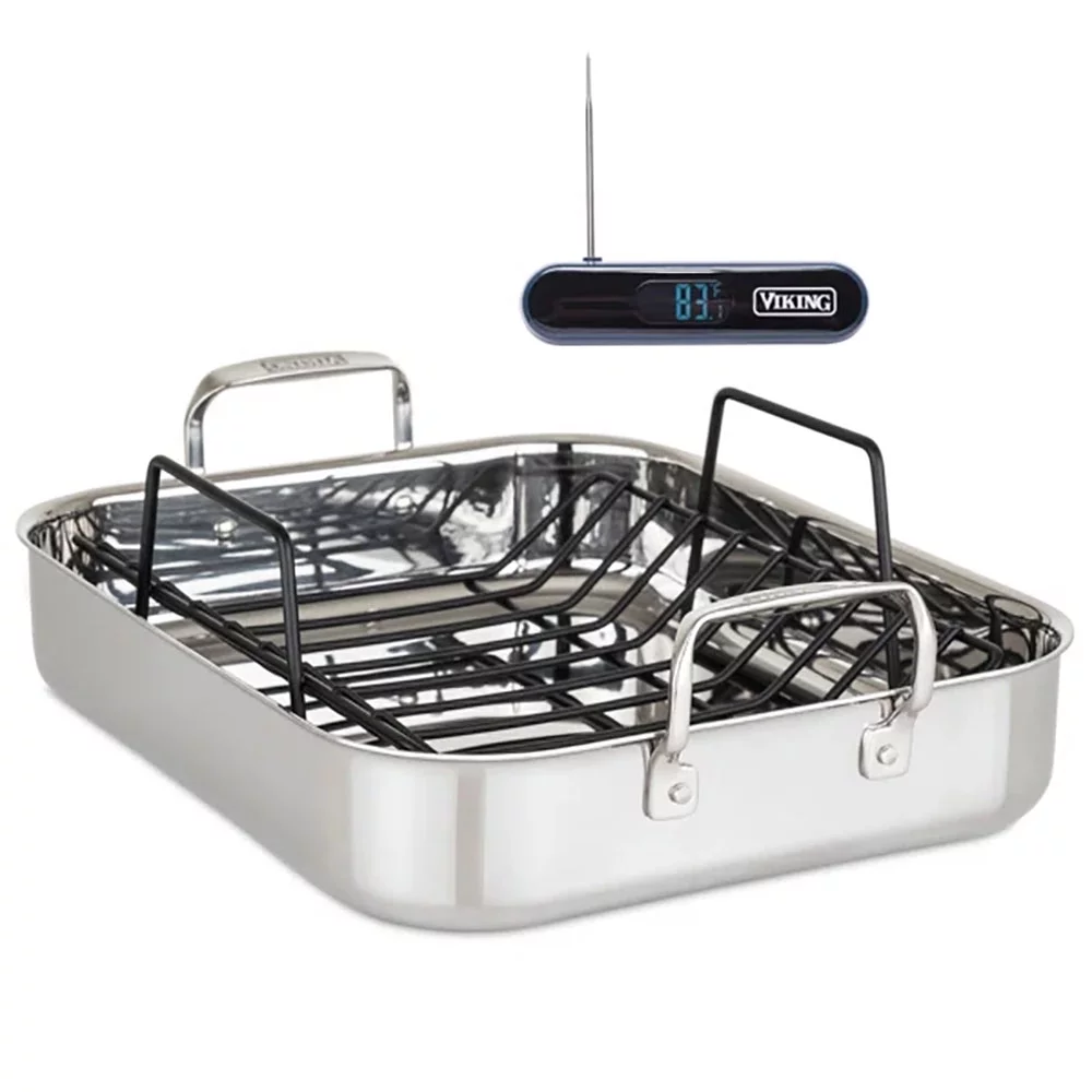 Viking 3-Ply Stainless Roasting Pan w/ Rack & Thermometer Set