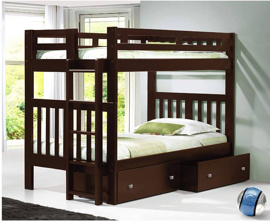 Twin Over Twin Tall Mission Bunkbed in Cappuccino - Donco 215-TTCP