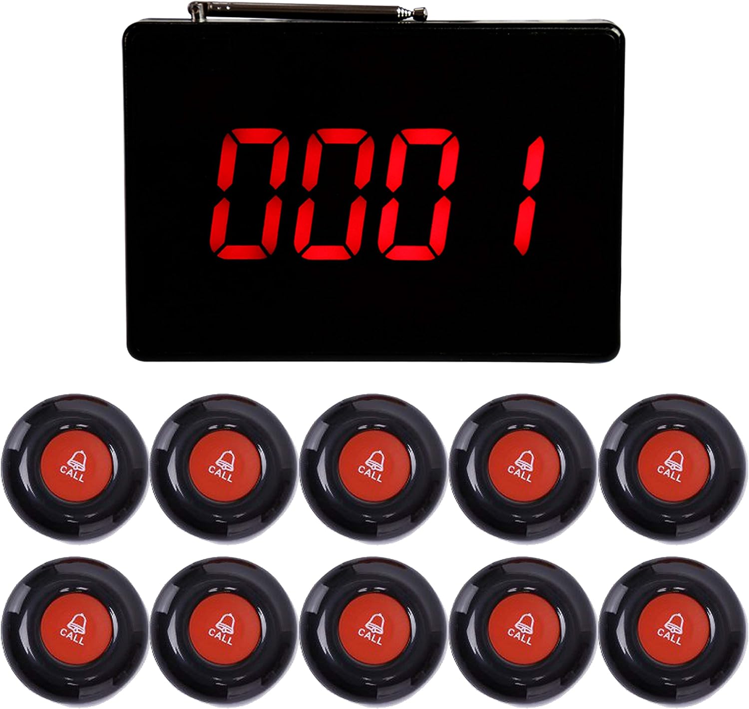 CallToU Wireless Calling System Customers Patient Pager System with 10 PCS Waterproof Call Buttons and 1 PC Display Receiver for Restaurant Clinic