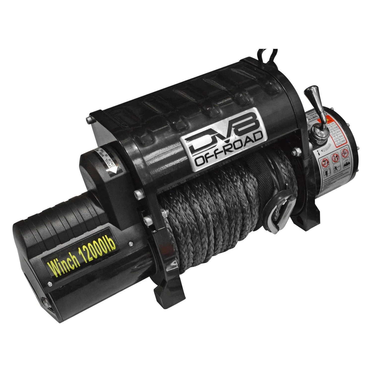 DV8 Offroad WB12SR - 12000 lb Winch w/ Synthetic Line u0026 Wireless Remote - Black