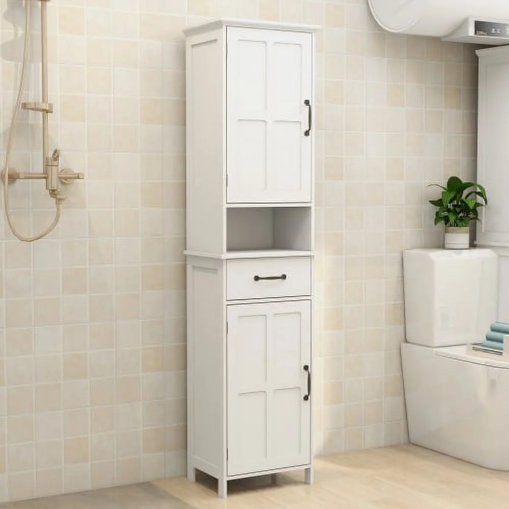 Bathroom Storage Cabinet, Tall Slim Bathroom Cabinet with Door & Drawe for Small Spaces