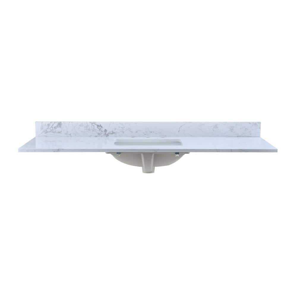 YASINU 60 in. W x 22 in. D Engineered stone composite Vanity Top in White with White Rectangular Single Sink