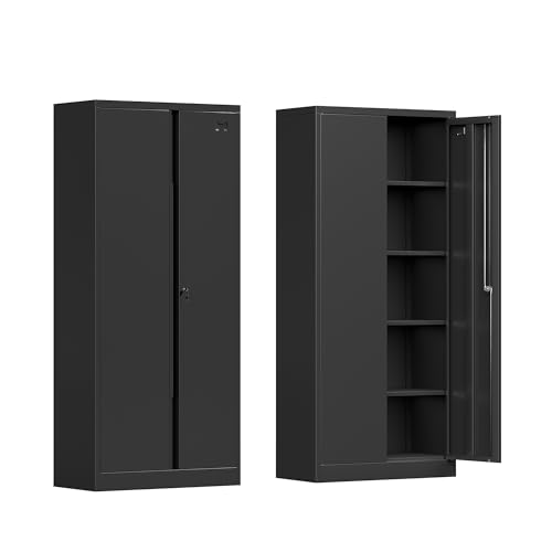 Metal Storage Cabinet with 2 Doors and 4 Adjustable Shelves,71”Lockable Cabinet,Tool Cabinet for Garage Storage, Utility Room,Home,Office
