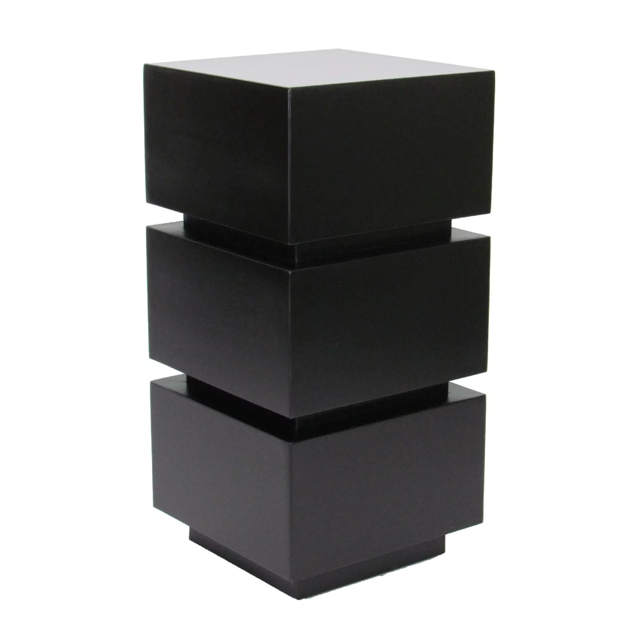 Wooden Pedestal Stand in Stacked Cube Design, Antique Black- Saltoro Sherpi