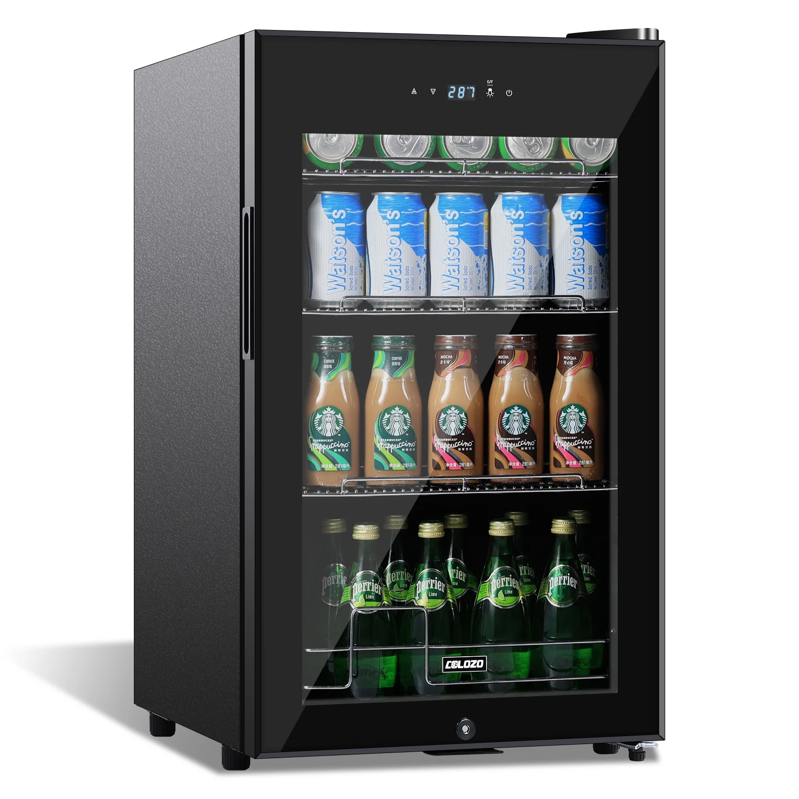 COLOZO Black Beverage Refrigerator Cooler, 96 Cans Freestanding Mini Fridge with Glass Door
