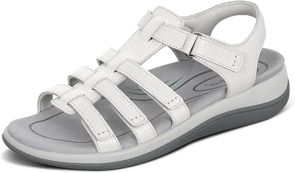 Orthofeet Women's Orthopedic Snake White Leather Amalfi Adjustable Sandals, Size 8.5 Wide - Kansas Nuitrition - HNZSDS