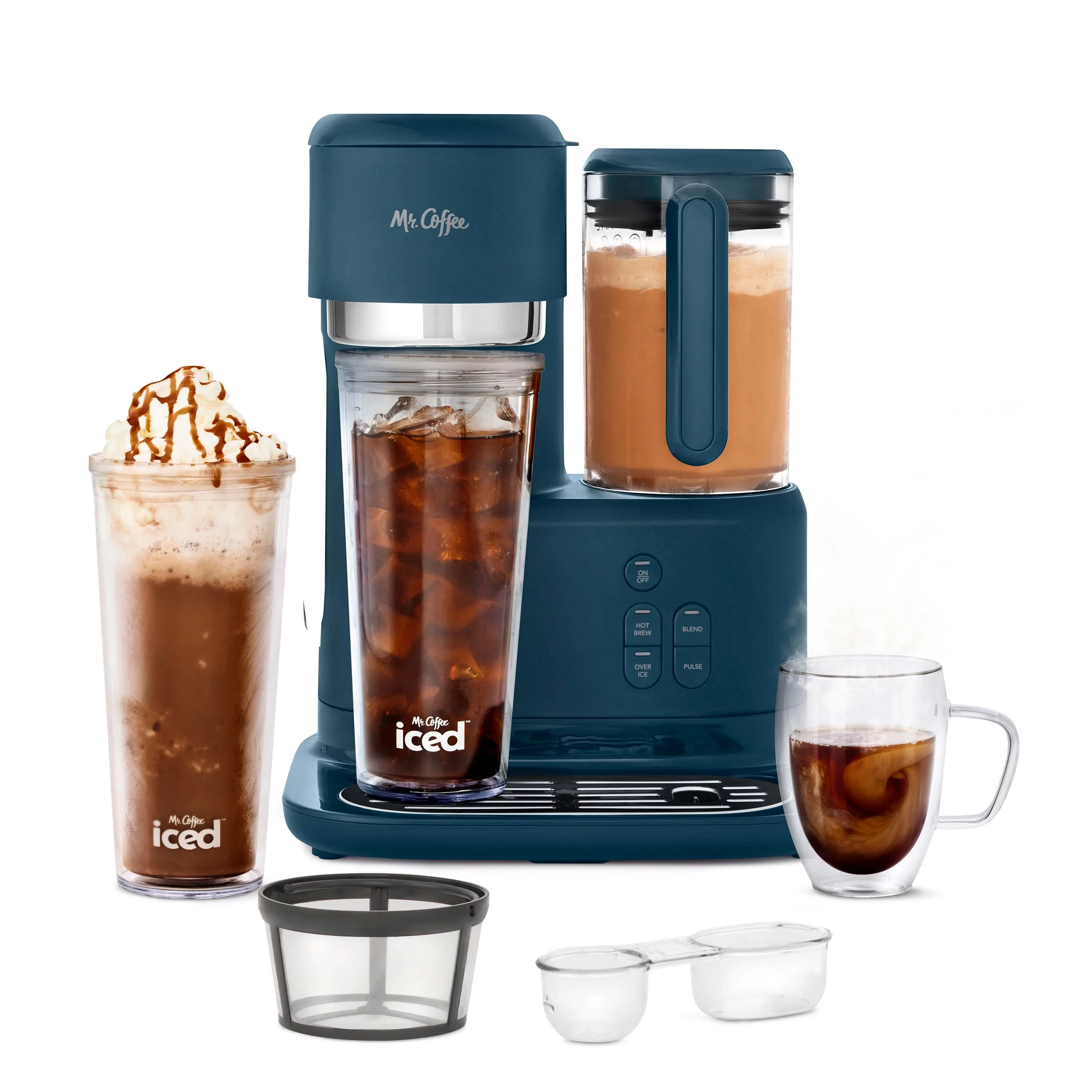 Mr. Coffee Single Serve Frappe, Iced, and Hot Coffee Maker and Blender, Single Serve Iced Coffee Maker with Reusable Tumblers and Coffee Filter