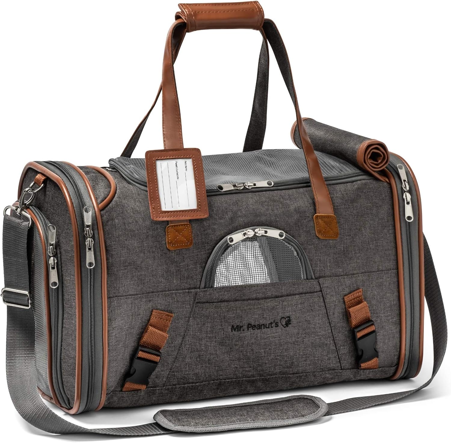 Mr. Peanut's Airline Approved Soft Sided Pet Carrier, Low Profile Gold Series Tote, Premium Brand Self Locking Zippers, Under Seat Compatibility