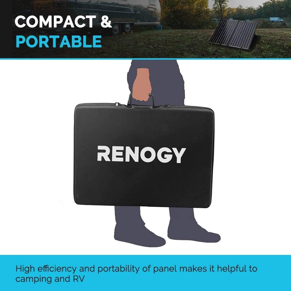 Renogy 100W 12V Monocrystalline Off Grid Portable Foldable 2pcs 50W Solar Panel Suitcase Built-In Kickstand
