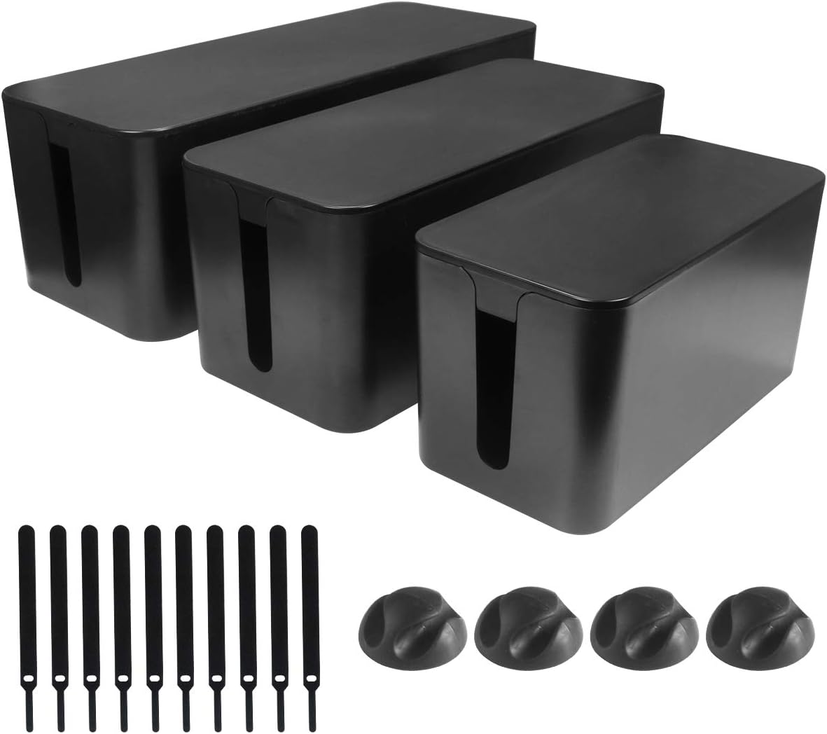 Cable Management Box Set 3 Size Cable Organizer Box to Hide Wires Power Strips Electrical Cord from TVs Computers
