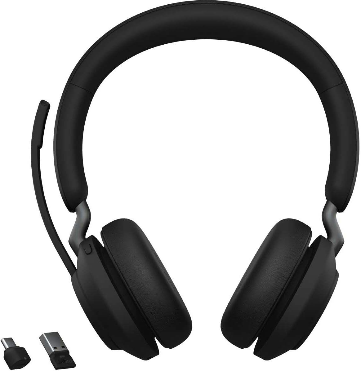 Jabra Evolve2 65 UC Wireless Headphones with Link380a, Stereo, Black – Wireless Bluetooth Headset for Calls and Music, 37 Hours of Battery Life