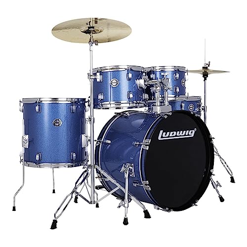 Ludwig Accent 5-piece Complete Drum Set - 20-inch Bass Drum and Cymbals, Blue Sparkle