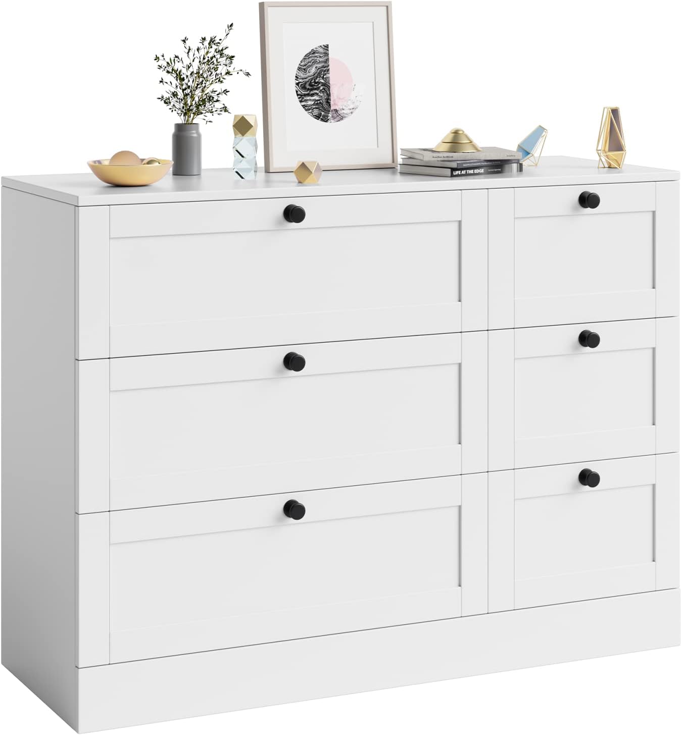 HOSTACK Storage Cabinet, 6 Drawer Dresser with Wide Space, Modern Closet Storage Drawers, Wooden Sideboard for Living Room, Bedroom, Dining Room