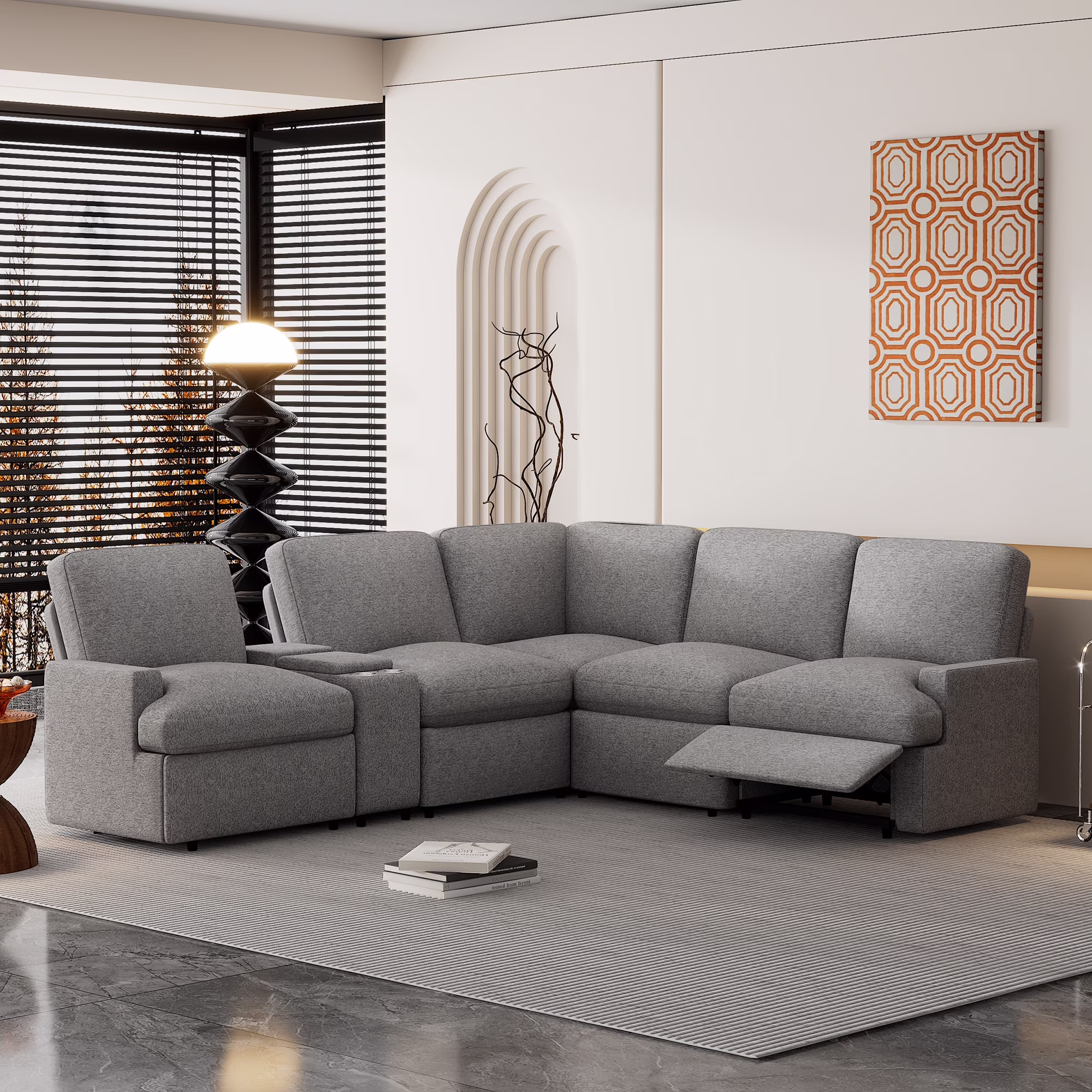 CoSoTower 104'' Power Recliner Corner Sofa Home Theater Reclining Sofa Sectional Couches with Storage Box, Cup Holders