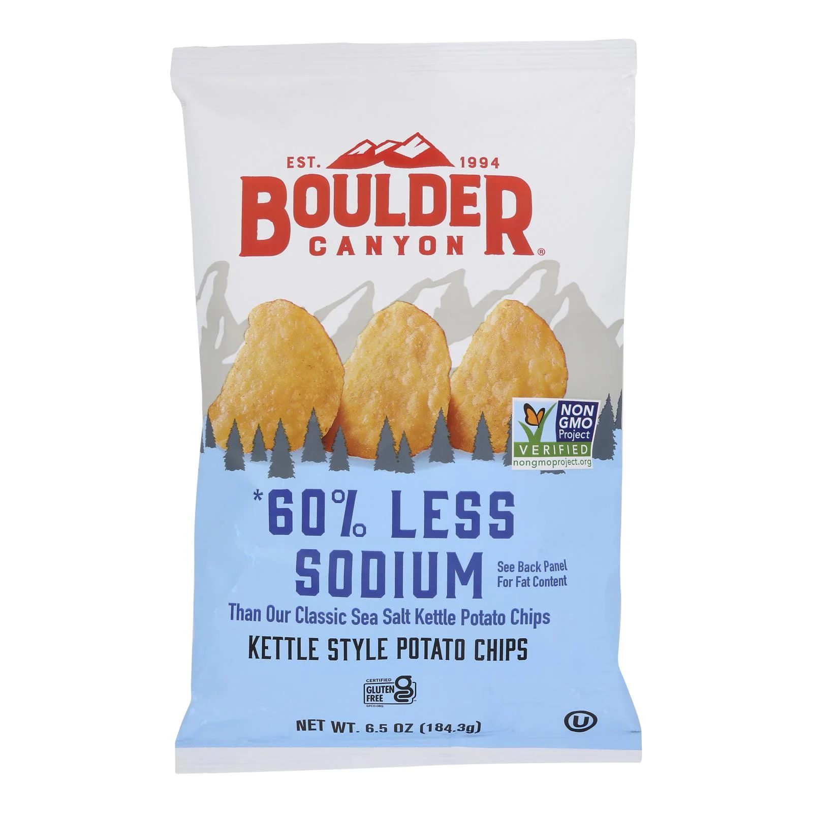 Boulder Canyon Kettle Cooked Potato Chips, 60% Lower Sodium - Case of 12 - 6.5 OZ