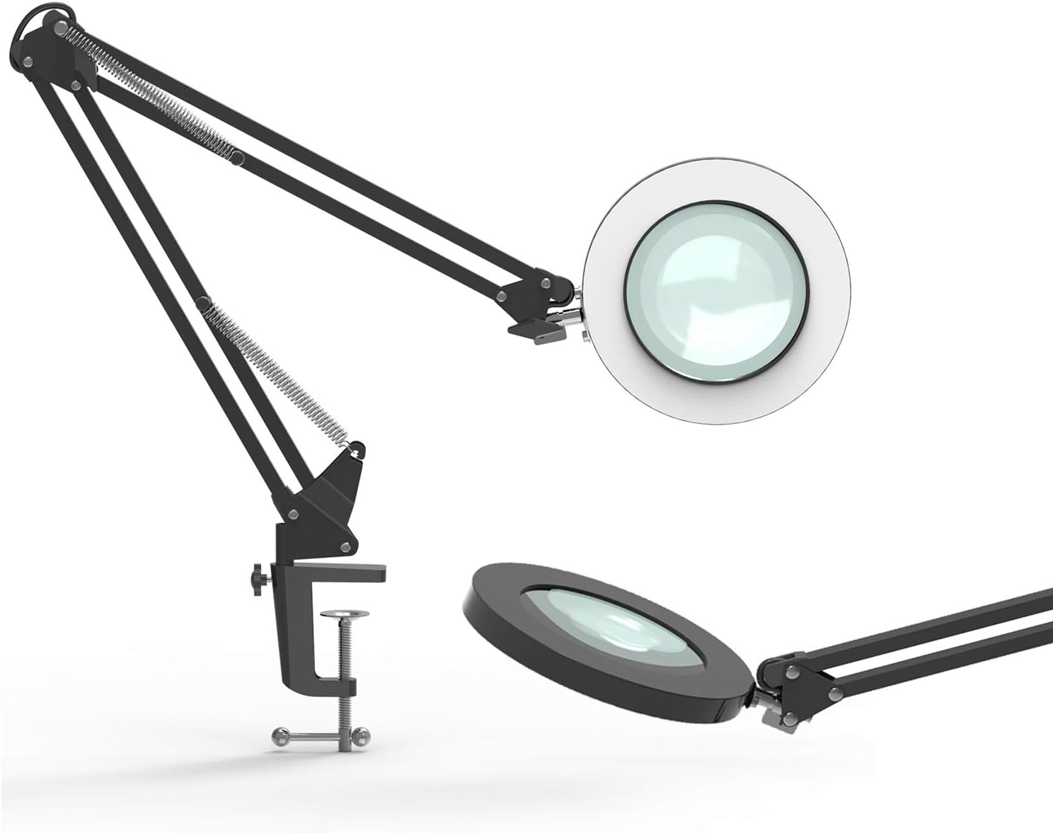 YOUKOYI LED Magnifying Lamp Metal Swing Arm Magnifier Lamp - Stepless Dimming, 3 Color Modes, 5X Magnification, 4.1 Diameter Glass Lens