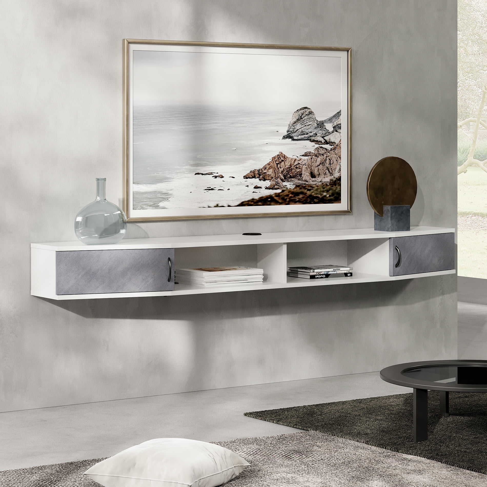 70 Inch Floating TV Stand with Storage Cabinet for TVs up to 80 inch,White