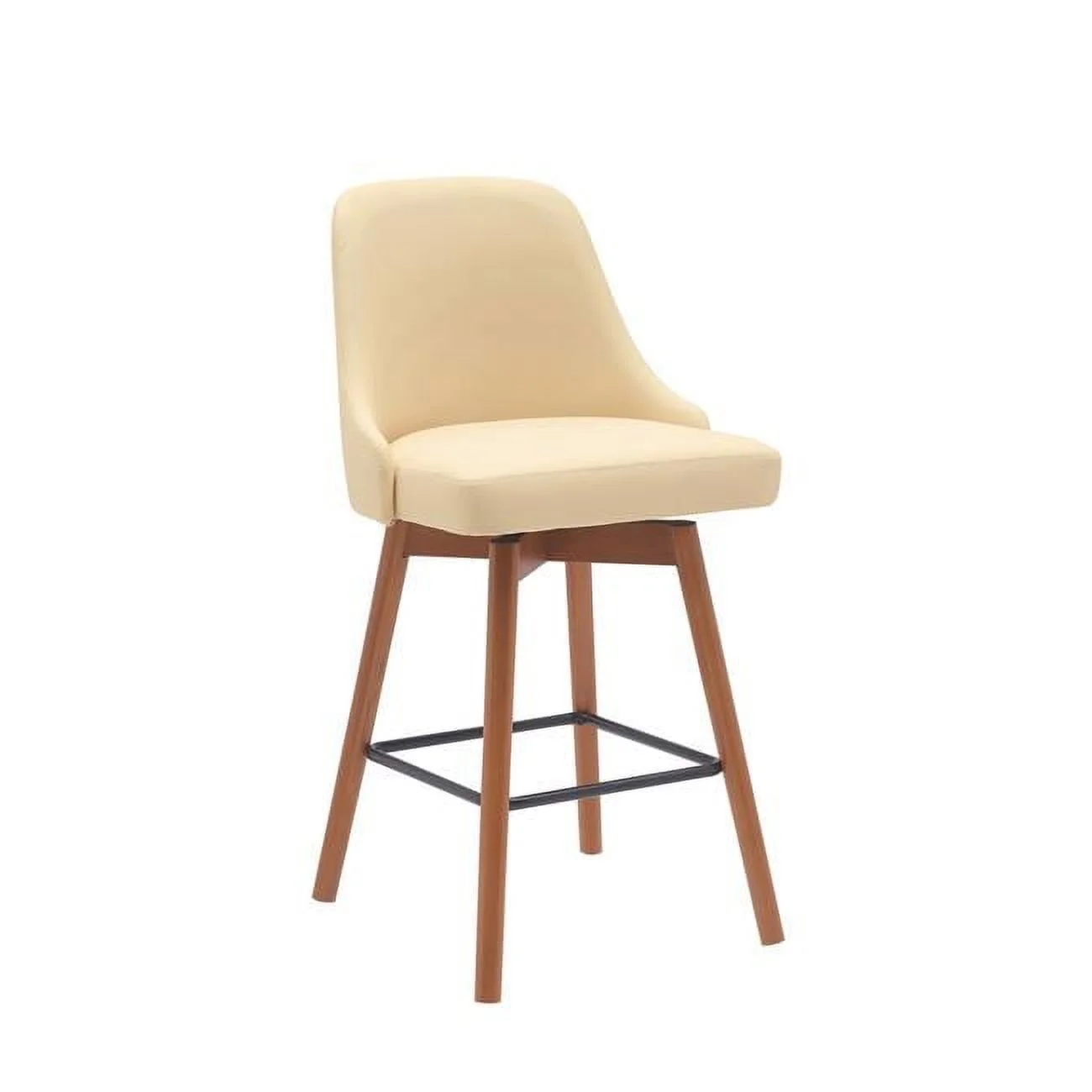 Sean 26 Inch Counter Stool Chair - Swivel - Parson - Cream Faux Leather - Brown