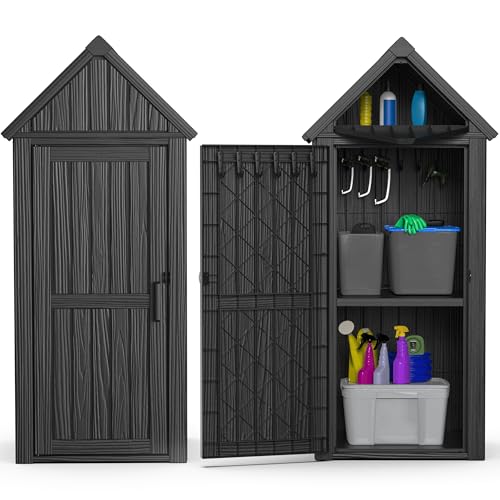 Outdoor Storage Shed with Lock, Waterproof Resin Garden Tool Shed, Heavy-Duty Weather-Resistant Cabinet for Patio, Backyard