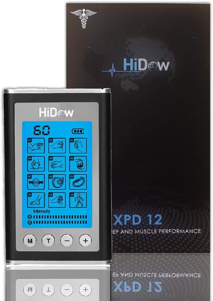 HiDow XPD Dual Channel TENS EMS Unit 12 Modes Muscle Stimulator Pain Relief Therapy Electronic Pulse Massager for Sore Muscles in Your Shoulders