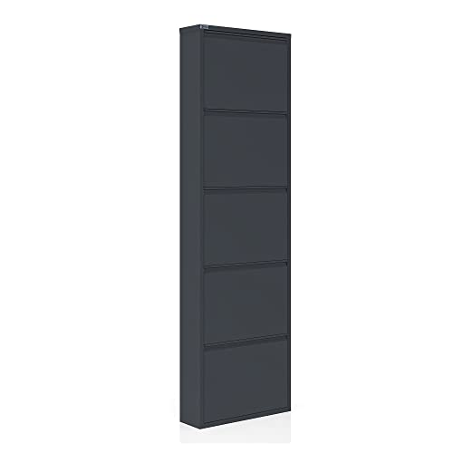 5 Tier Metal Shoe Cabinet with Cover, Durable Shoe Storage Organizer for Entryway, Space Saving Shoe Shelf Closet with Front Ventilation Holes